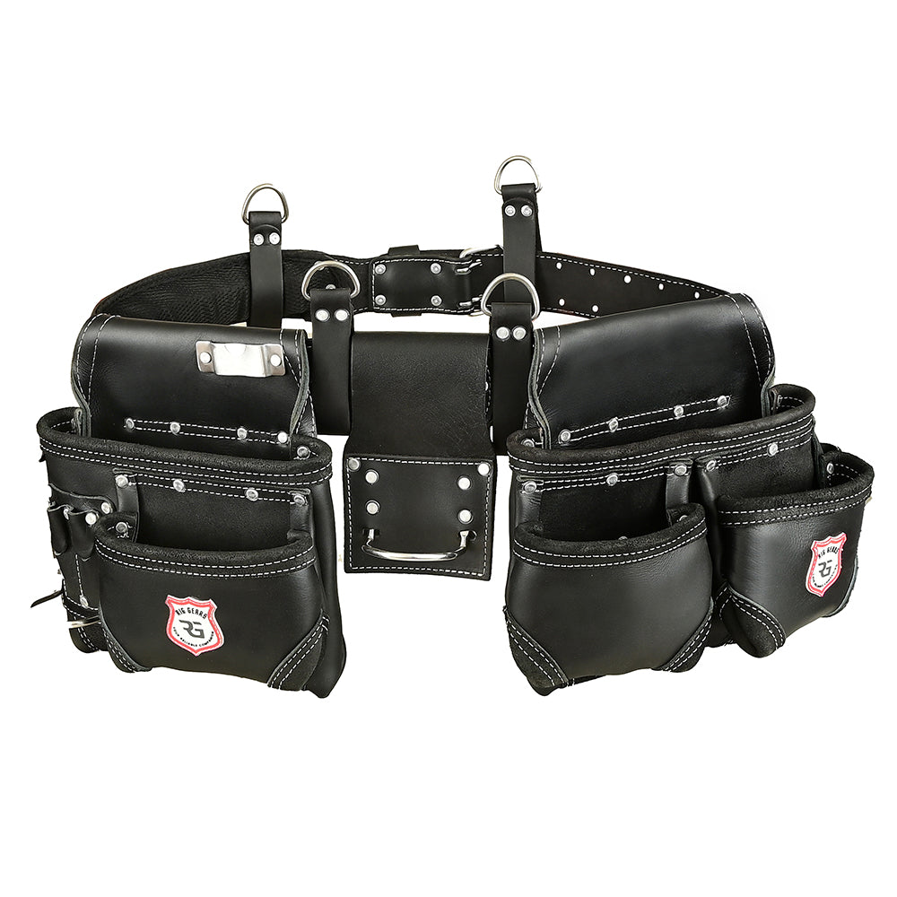 Professional 11-Pocket Leather Tool Belt Set – Heavy-Duty Carpenter, Electrician, and Drywall Tool Pouches (Black, Standard) 