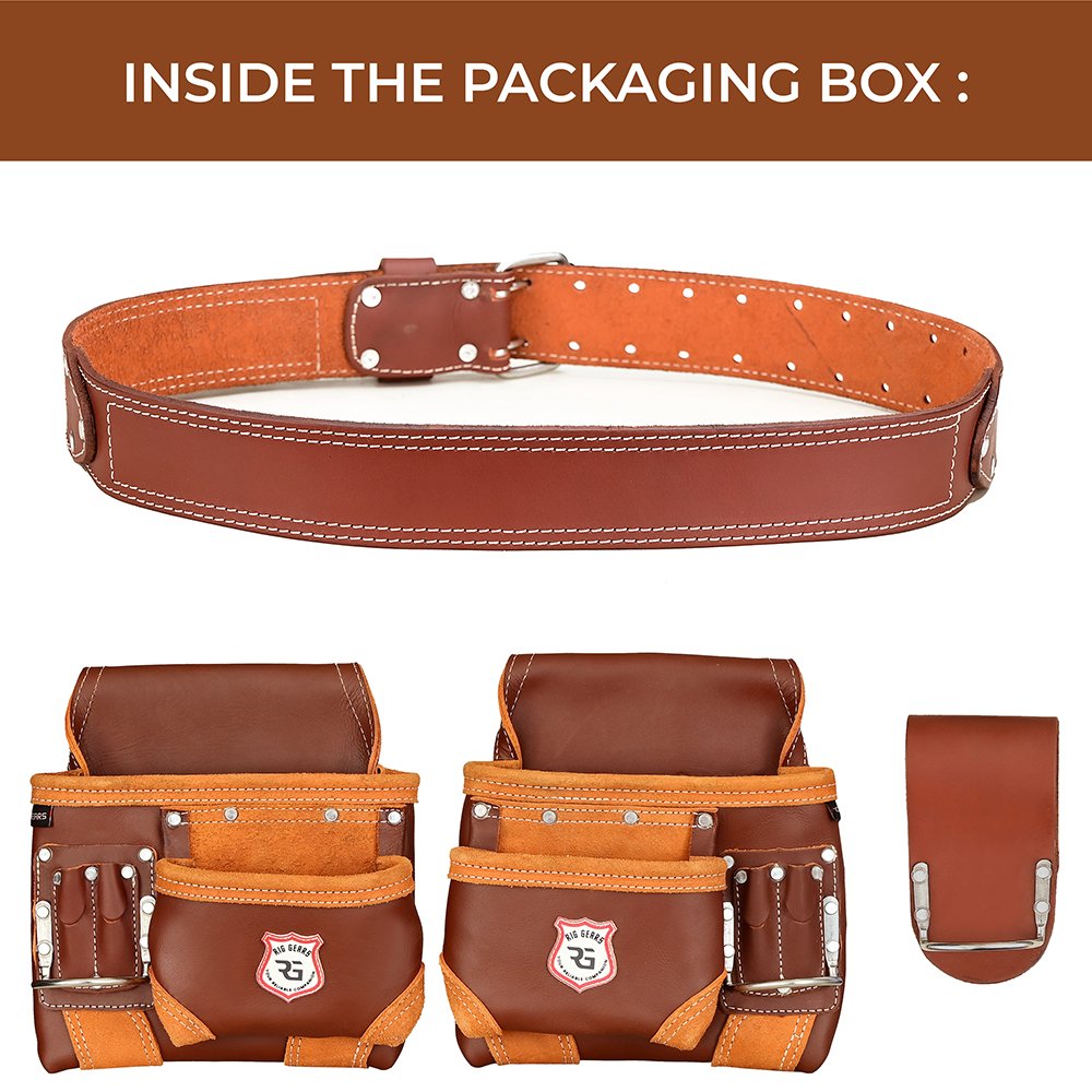 12 RG6 Brown 10 Pockets Leather Carpenter Tool Belt - Image 6