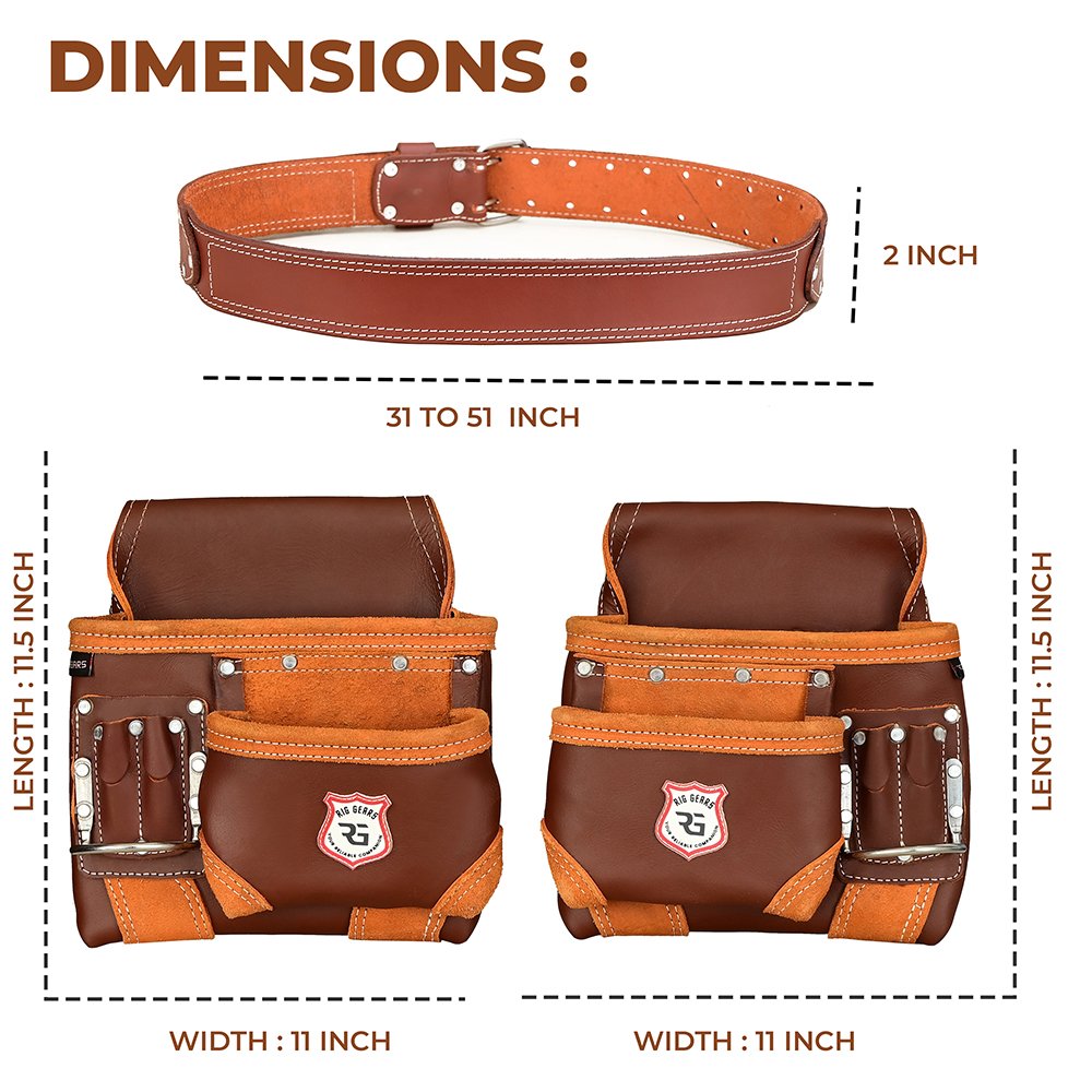 13 RG6 Brown 10 Pockets Leather Carpenter Tool Belt - Image 5