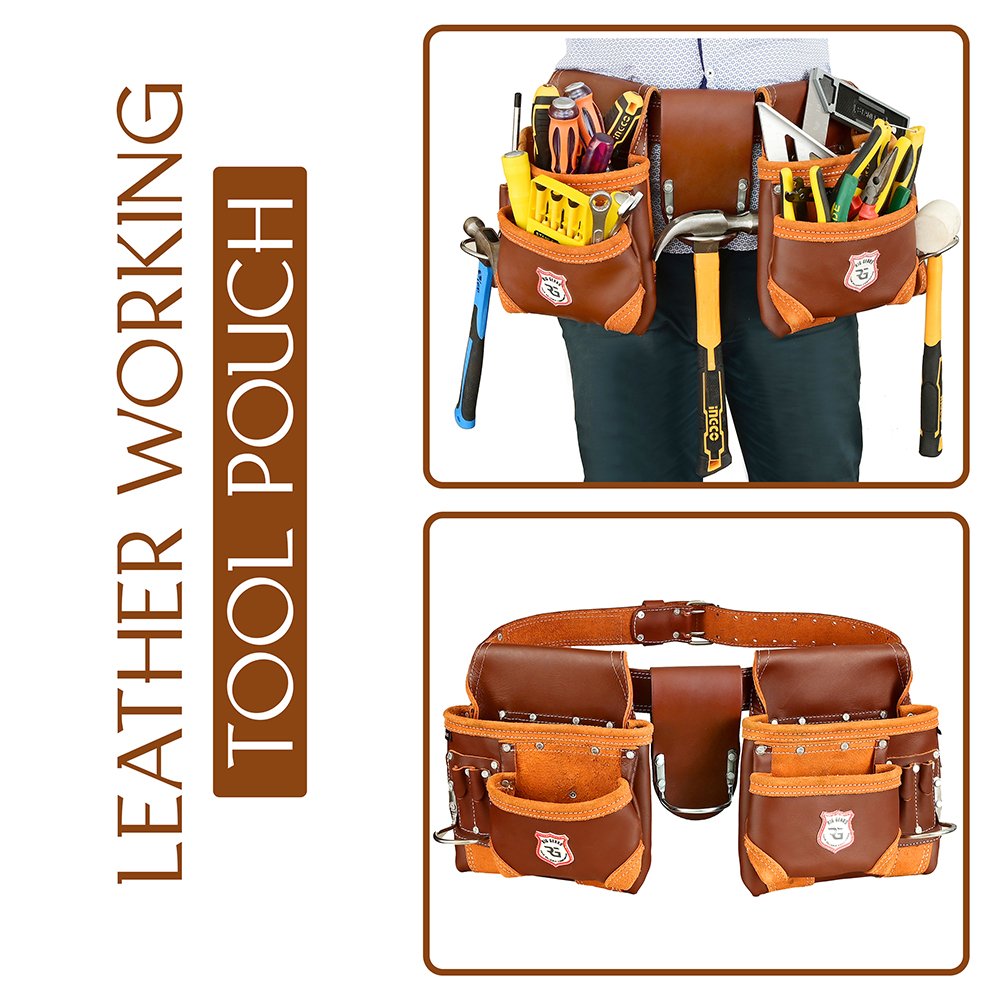 17 RG6 Brown 10 Pockets Leather Carpenter Tool Belt - Image 8