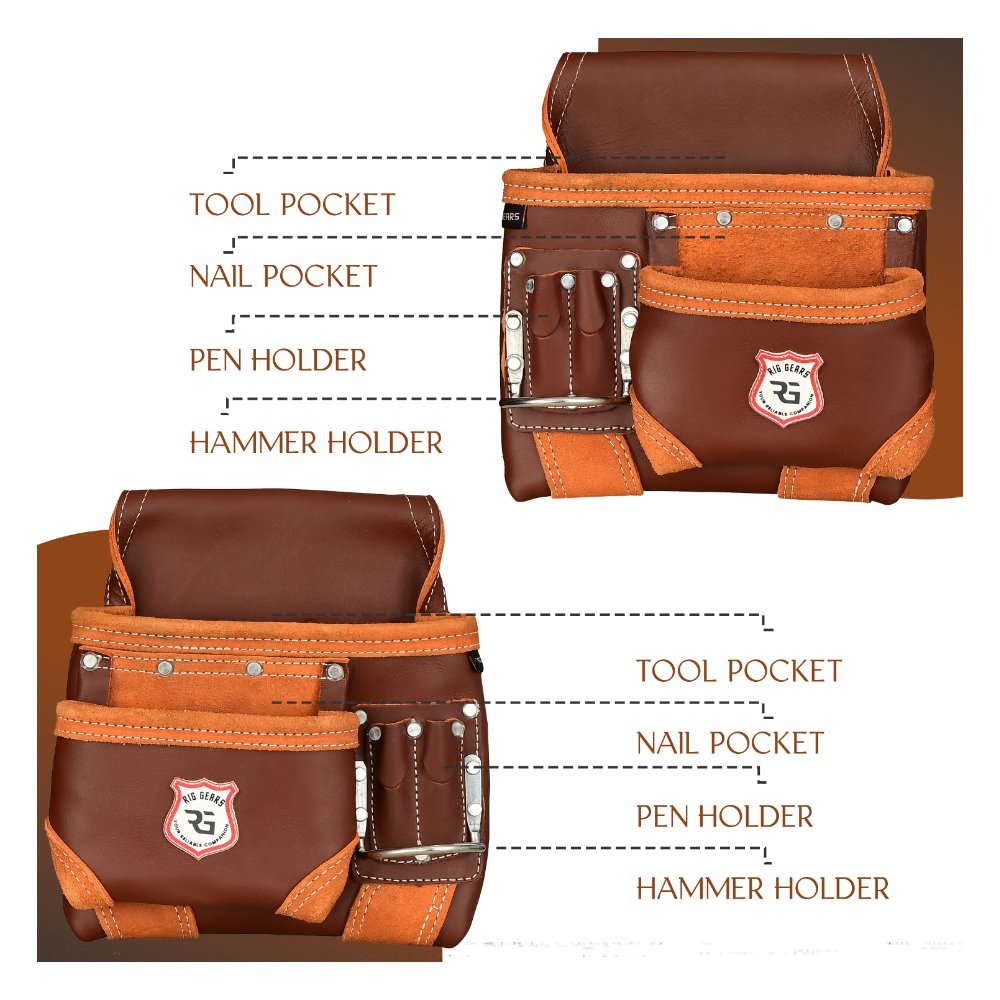18 RG6 Brown 10 Pockets Leather Carpenter Tool Belt - Image 7