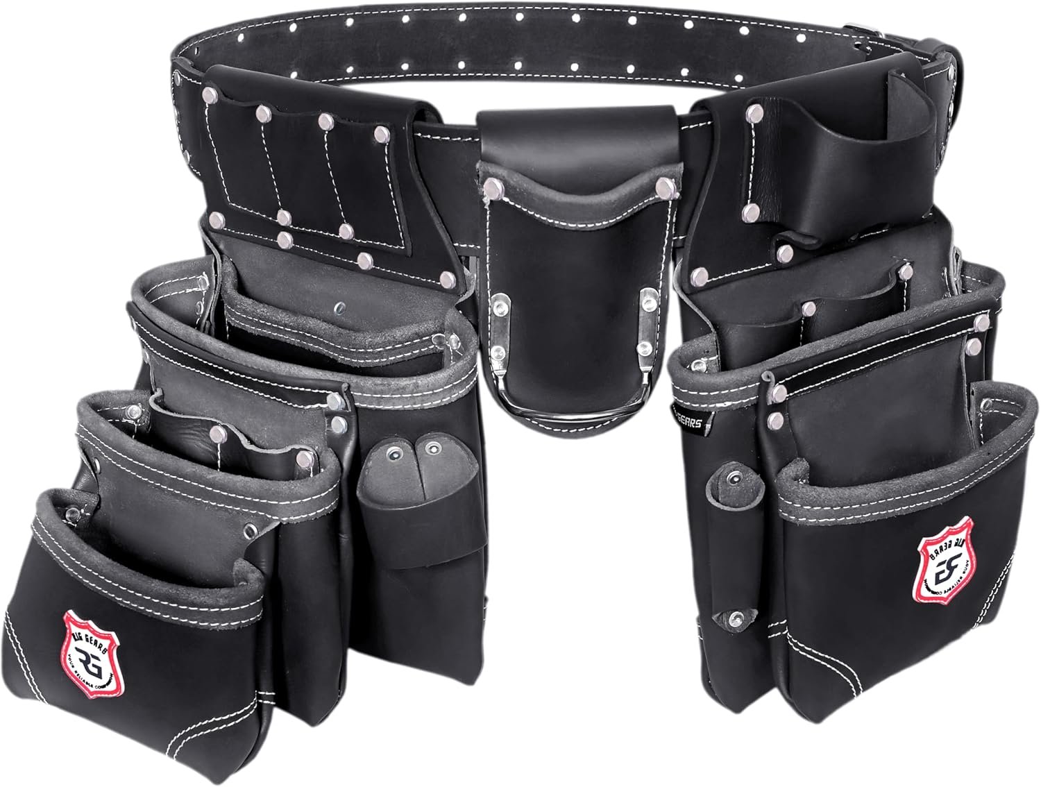 Leather Tool Belt with Suspender Detachable D-Loop Adjustable Padded Suspender Full Grain Leather Work Belt for Construction, Carpenters, Electricians, Farming Oil Tanned - Image 6