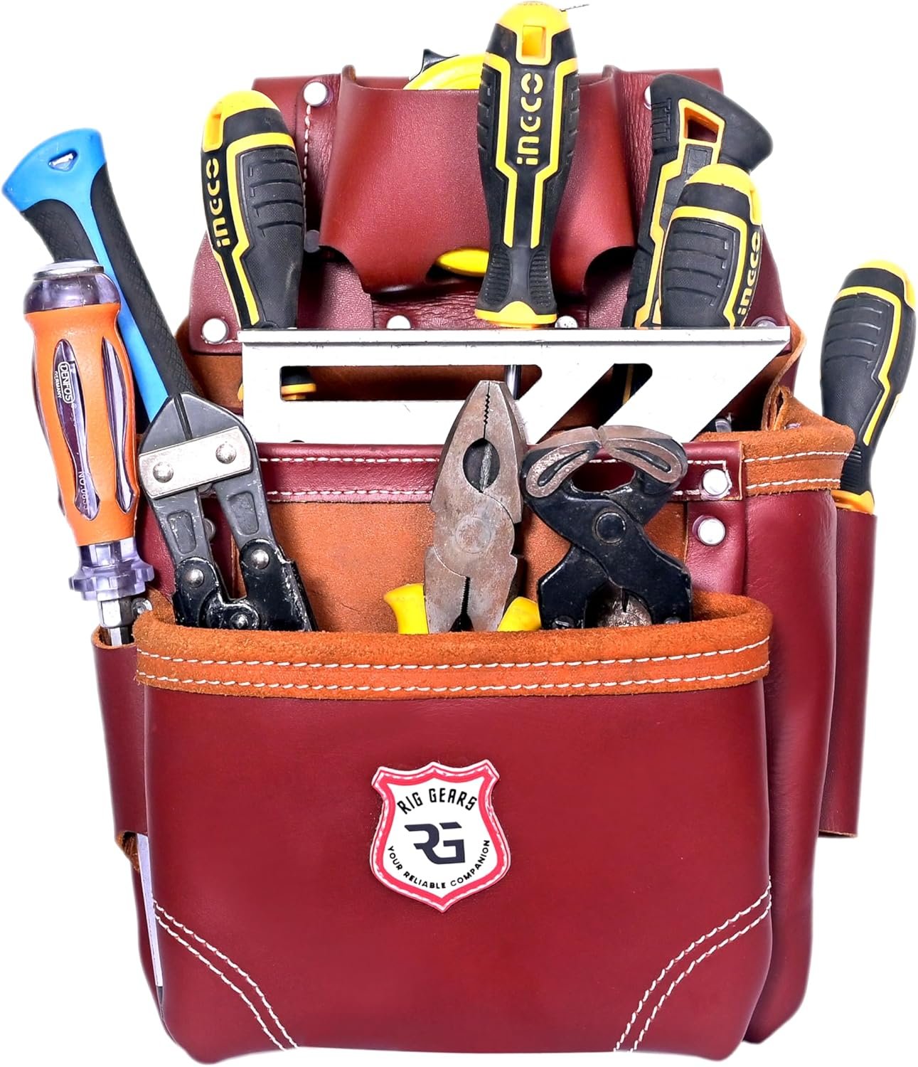 Leather Tool Belt with Suspender Detachable D-Loop Adjustable Padded Suspender Full Grain Oil Tanned Leather Work Belt for Construction, Carpenters, Electricians, Farming - Image 6
